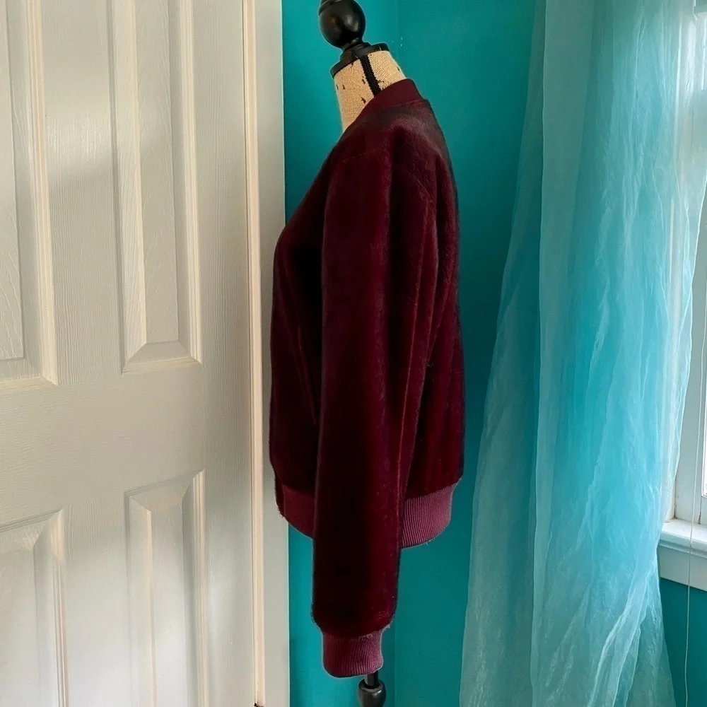 J.O.A. Faux Fur Maroon Bomber Jacket Size M - Picture 6 of 8